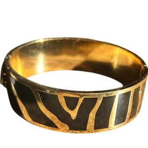 HALCYON DAYS ZEBRA BLACK AND GOLD BANGLE CUFF BRACELET EUC